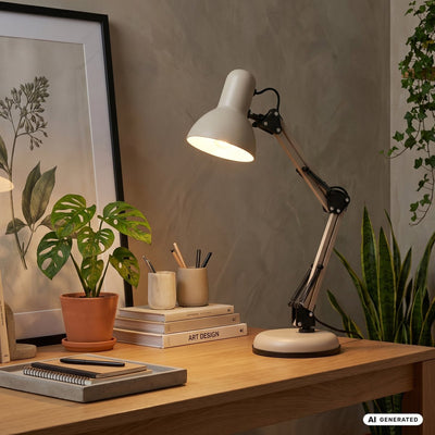 B.k.licht briloner pixa - lampe de table - 7394011 - pivotante - interrupteur à câble - raccord E14 - max. 25 watts - ø15,5 x 53 cm - beige