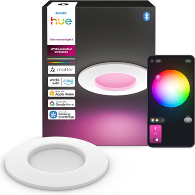Spot encastrable LED Philips Hue Thin - éclairage salle de bain - raccord Gu10 - contient 1 spot encastrable - lumière blanche et colorée orientable - blanc - IP44 : résistant aux éclaboussures - ø : 90 mm - éclairage intelligent