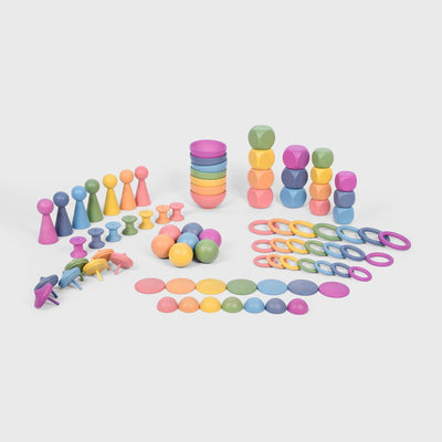 Tickit ® super set en bois arc-en-ciel | méga ensemble de tri et de jeu en bois grand | 84 pièces