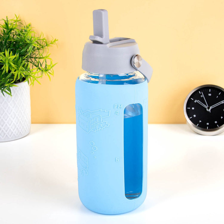 Bouteille d'eau Paladone Minecraft en verre 800 ml – design axolotl avec couvercle en silicone