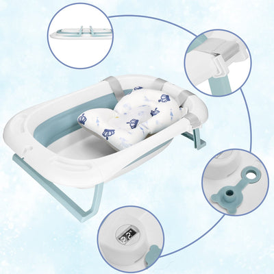 Baignoire bébé pliable Springos - pliable - portable - avec bouchon - thermomètre - coussin - jusqu'à 12 mois - 35 l - bleu - blanc - 82 x 52 x 22 cm