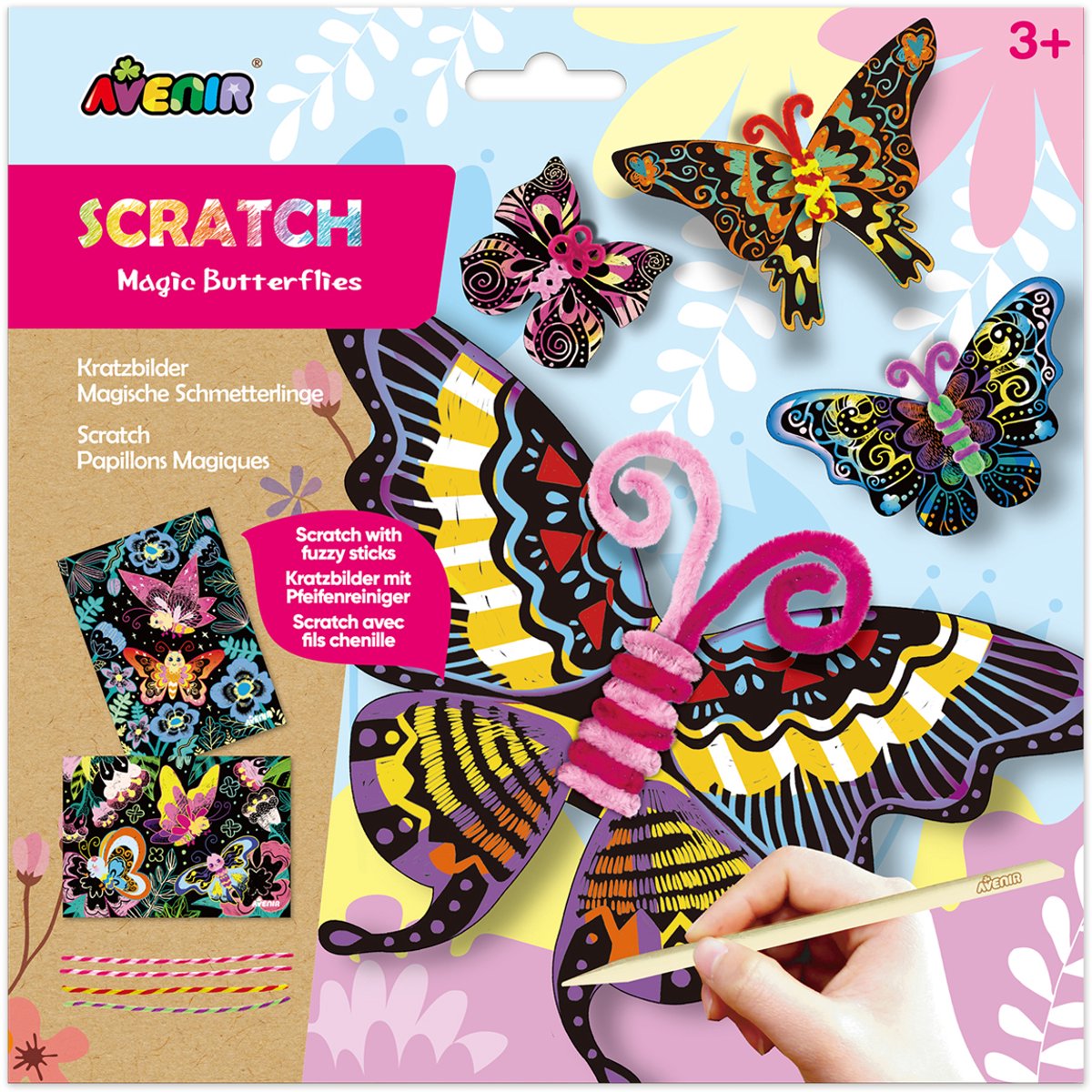 Avenir scratch and craft - papillons - avec cure-pipes - jeu créatif - 3+