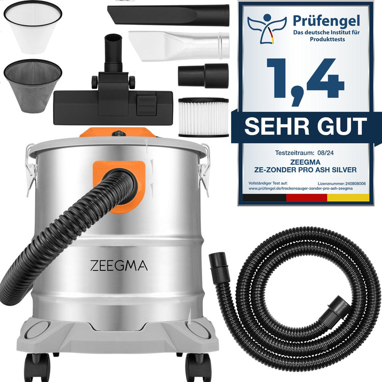 Zeegma sans pro cendres - aspirateur pour cendres et débris - 1600 w - 20l - aspirateur industriel - récipient en acier inoxydable - filtre hepa - fonction soufflage cordon 5 m
