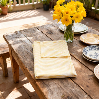 Nappe Arti casa 150x240 cm - nappe à rayures jaunes - nappe pour table à manger - grande nappe pour décoration de table - blanc et jaune