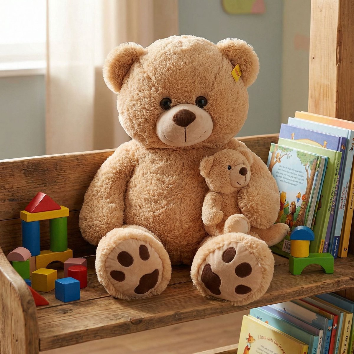 Ours en peluche Sunkid - 130 cm - grand ours en peluche avec petite peluche - ours en peluche xxl - ours en peluche pour enfants et décoration - beige