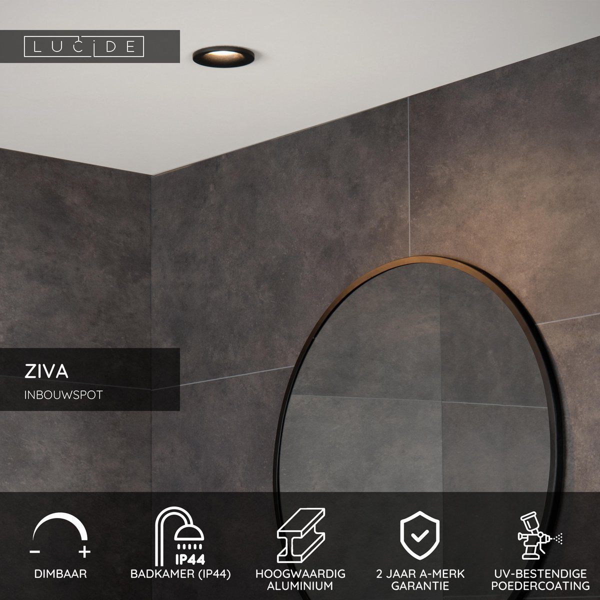 Lucide ziva - spot encastrable salle de bain - ø 8,4 cm - 1xgu10 - ip44 - noir