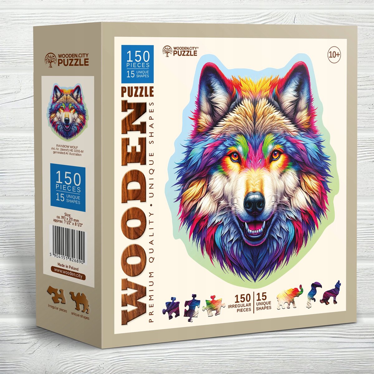 Wooden city puzzle en bois loup arc-en-ciel 150 pièces - wooden.city