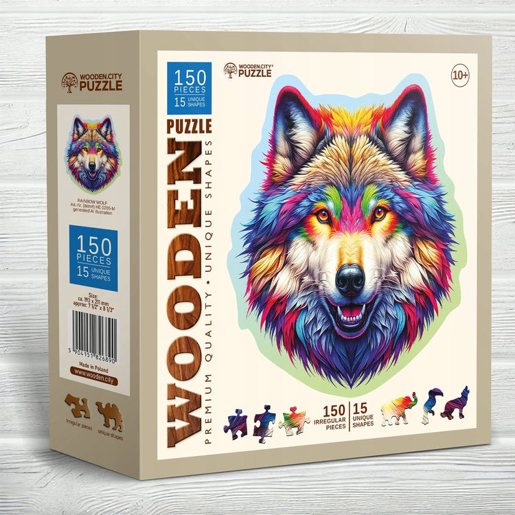 Wooden city puzzle en bois loup arc-en-ciel 150 pièces - wooden.city