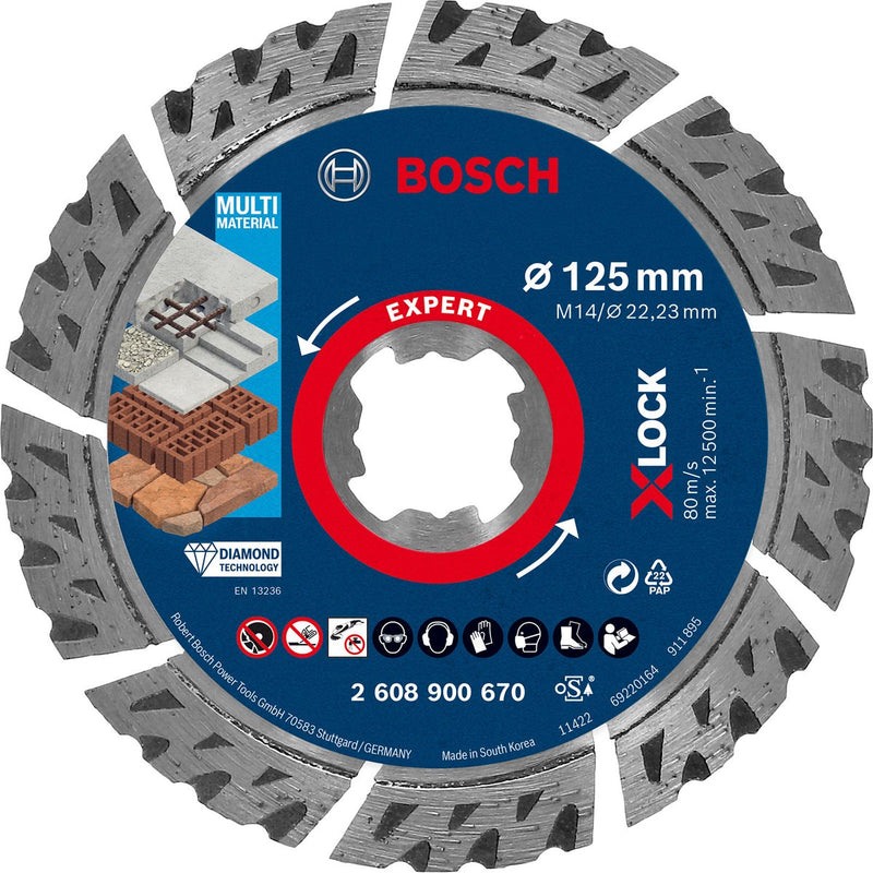 Disque à tronçonner diamanté multimatériaux x-lock Bosch Accessories Expert 125 x 22,23 x 2,4 x 12 mm - 1 pièce(s) - 2608900670