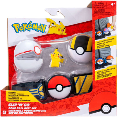 Jazwares pokémon - ensemble de ceintures clip 'n' go poke ball - pikachu #5 avec première balle, ceinture à thème de type électrique ultra balle