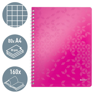 Leitz wow cahier taille 21 x 297 cm (A4) à carreaux 5 mm rose