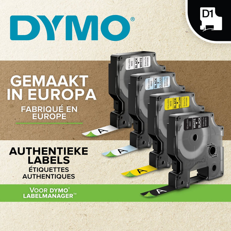 Étiquettes Dymo originales d1 en polyester durable | texte noir sur étiquette blanche | 19 mm x 3,5 m | étiquettes autocollantes pour l'imprimante d'étiquettes Label Manager | fabriqué en europe