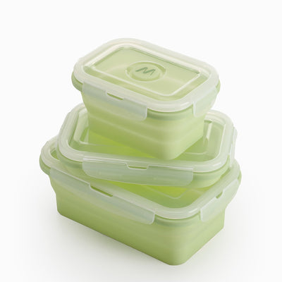Coffret repas Muitomas - 3 pièces - silicone - pliable - avec couvercle - passe au micro-ondes, au lave-vaisselle et au congélateur - vert