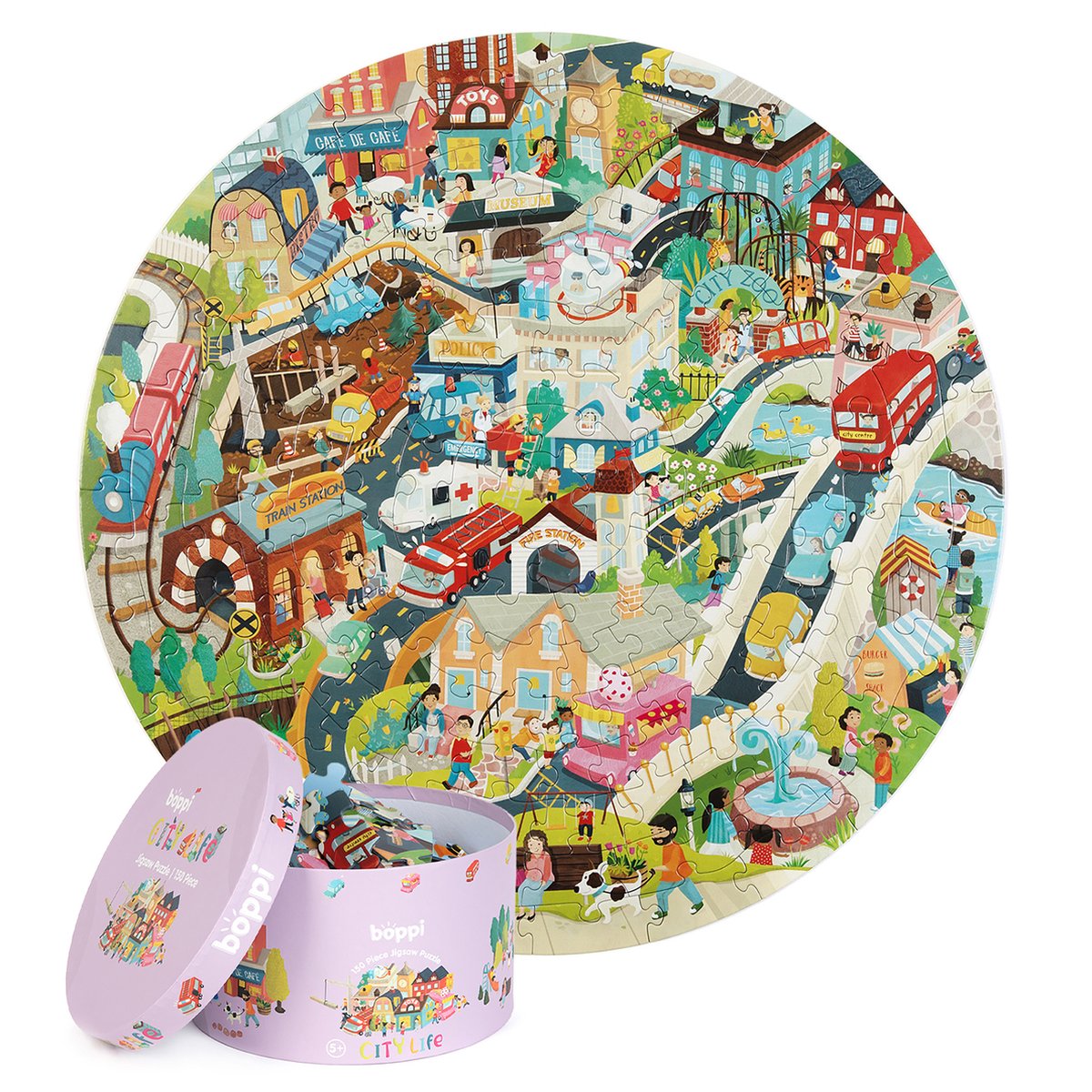 Boppi city life - puzzle rond - 150 pièces - 58 cm de diamètre - en carton recyclé 3 couches