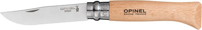 Couteau de poche Opinel tradition inox n°08 - 8,5 cm - avec étui alpin marron - acier inoxydable et bois de hêtre - coffret cadeau
