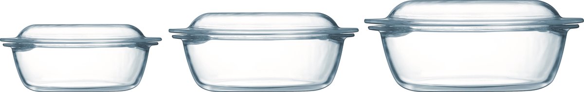 Set de plats à four optimal Pyrex 1,4 l - 2,1 l - 3 l - 21 x 18 x 8 cm - 24 x 20 x 10 cm - 27 x 23 x 11 cm