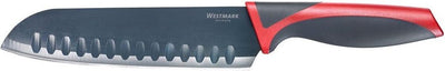 Couteau de cuisine Westmark Santoku knife, longueur de lame 17 cm, lame large avec fossettes, avec protège-lame, plastique acier inoxydable, rouge anthracite, 14562270