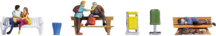 Noch 15238 h0 personnes sur des bancs, figurines, modèle prêt à l'emploi