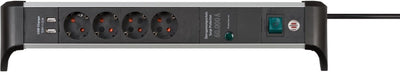 Multiprise de protection contre les surtensions Brennerstuhl alu-office-line 60 000a avec fonction de chargement USB 4 voies 1,8 m h05vv-f 3g1.5