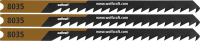 Wolfcraft - 3 lames de scie sauteuse pour bois tendres - coupe fine courbée - lame HCS avec tige en U - idéale pour bois tendres et MDF - 8035000