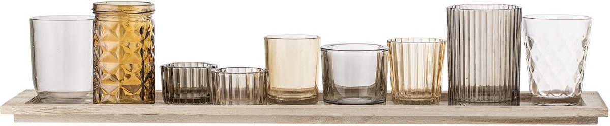 Bloomingville - bougies chauffe-plat - verre bois - marron - lot de 10 - l56xh10xw14 cm