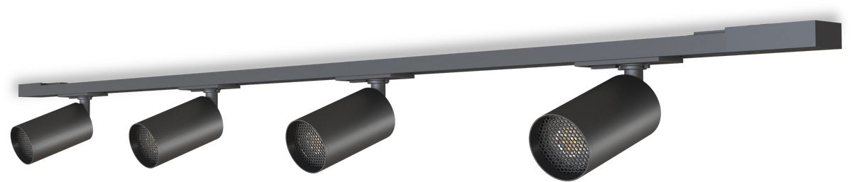 Eclairage système rail Calex - 2 mètres - raccord gu10 - 4 spots - spot en saillie - noir mat - 1 phase