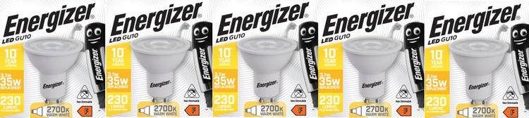 Spot LED économe en énergie Energizer - gu10 - 3,1 watts - lumière blanc chaud - non dimmable - 5 pièces