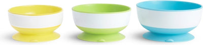 Bols Munchkin avec ventouse - bols à ventouse - par 3 pièces - passent au lave-vaisselle et au micro-ondes - à partir de 6 mois - jaune vert bleu