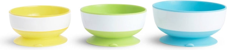 Bols Munchkin avec ventouse - bols à ventouse - par 3 pièces - passent au lave-vaisselle et au micro-ondes - à partir de 6 mois - jaune vert bleu