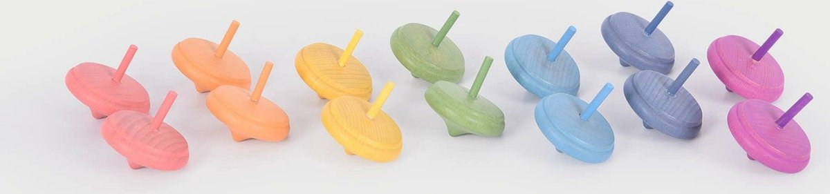 Toupies en bois arc-en-ciel Tickit – ensemble de 14 pièces – jouets éducatifs durables
