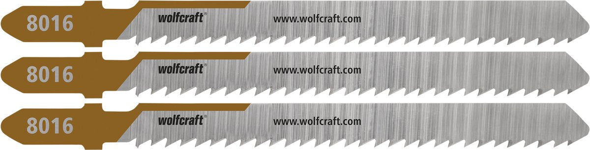 Wolfcraft - 3 lames de scie sauteuse pour bois dur - coupe nette 50 mm - tige en T - 8016000