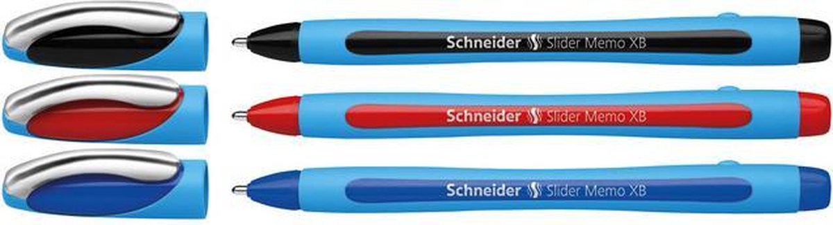 Schneider instruments d'écriture stylo à bille schneider - slider memo - plume xb 1,4 mm - 3 pièces - s-150293
