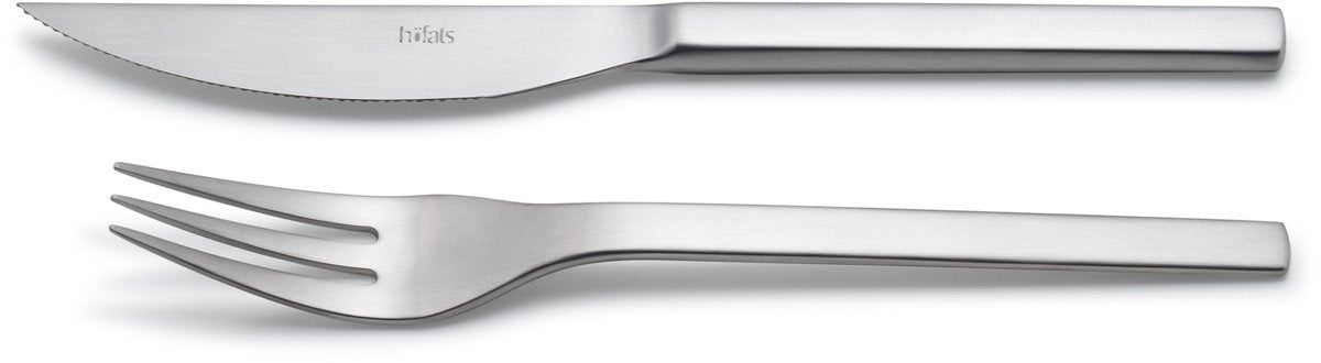 Couverts à steak Höfats Ensemble de couverts 8 pièces pour 4 personnes avec couteau à steak, fourchette à steak et coffret en bois, en acier inoxydable