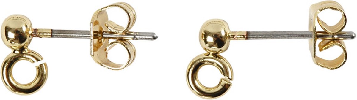 Creativ company boucles d'oreilles clous, l : 13 mm, d 3,8 mm, diamètre du trou 0,8 mm, plaqué or, 10 pièces 1 boîte