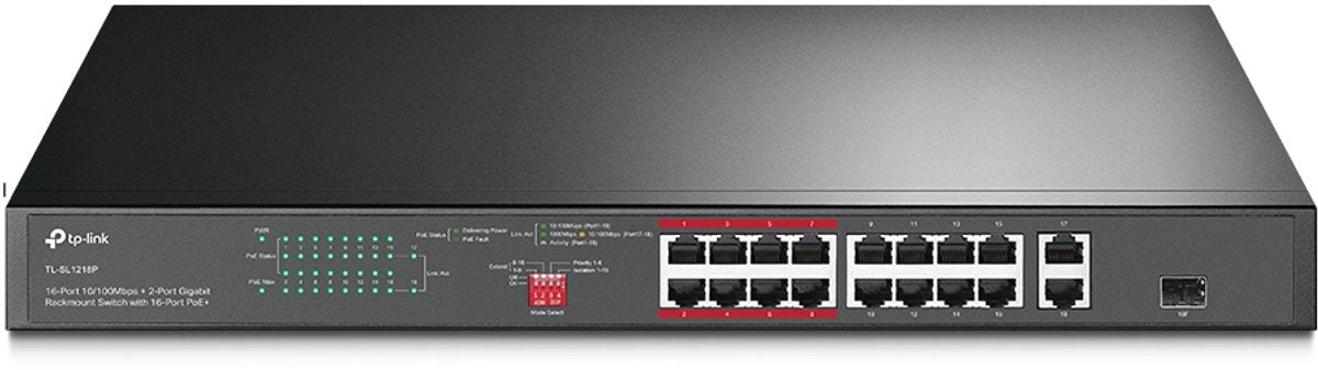 Tp-link TL-SL1218P commutateur réseau non géré Gigabit Ethernet (10 100 1000) Alimentation via Ethernet (POE) 1h noir