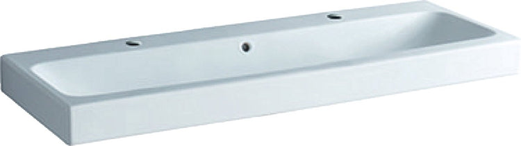Lavabo Geberit icon 120x48,5x16cm 1 évier 2 trous de robinetterie gauche et droit avec trou de trop-plein céramique blanc brillant