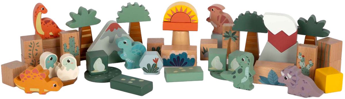 Blocs de construction en bois de petit pied Dino, 50dlg.