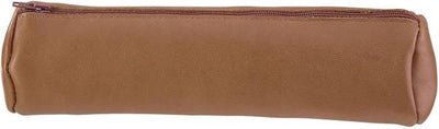 Trousse à stylo Oxford 22x6cm cuir ronde marron caramel