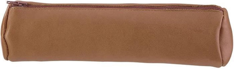 Trousse à stylo Oxford 22x6cm cuir ronde marron caramel