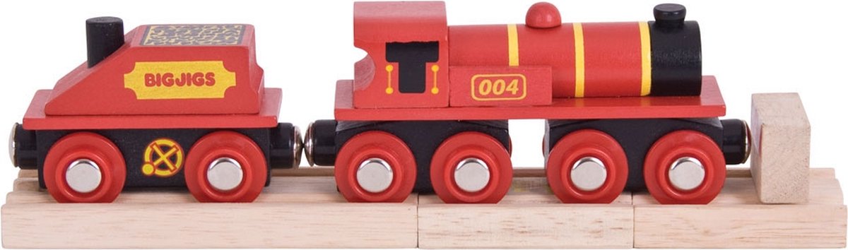 Bigjigs jouets locomotive en bois bigjigs avec wagon - rouge
