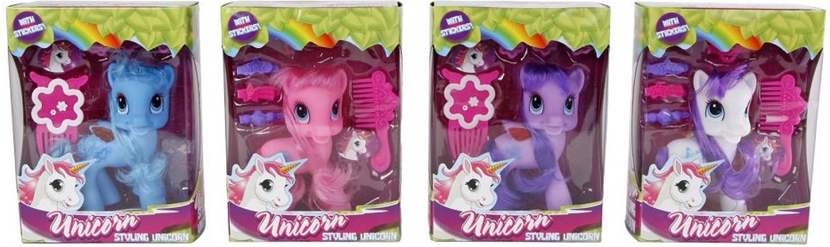 Figure de jeu à licorne avec accessoires et autocollants pour les cheveux