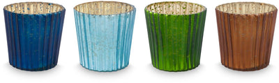 Pip studio photophores lot de 4 - bougeoir en verre - bleu - 7x7cm