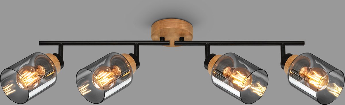 Briloner - hema - spot, avec bois, verre fumé, 4x e27 max. 10w
