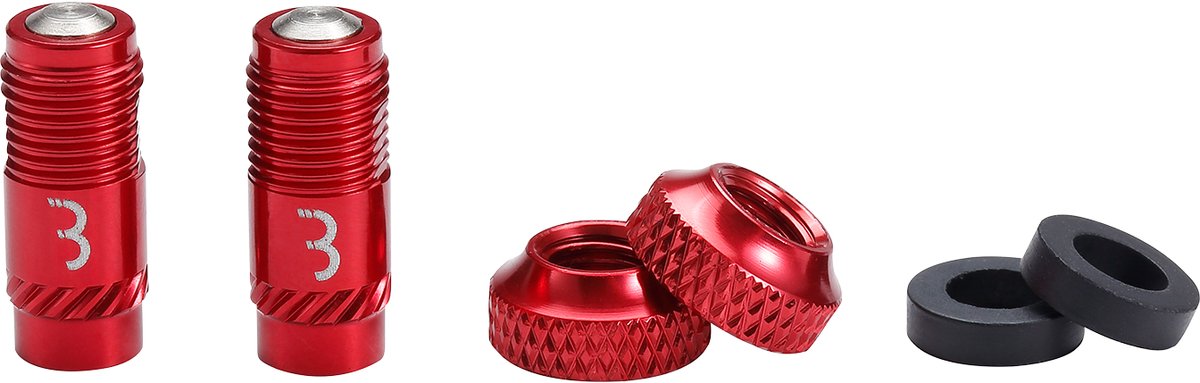 Bbb cycling corecap - kit de mise à niveau de valve universel - 300 % de débit d'air en plus - convient à toutes les pompes - format presta à schrader - 2 pièces - rouge - bti-165