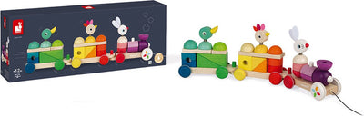 Janod - zigolos - grand train multicolore - figurine à tirer et jouet à empiler
