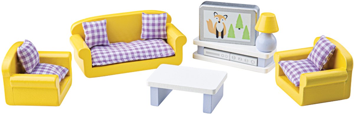 Tidlo Wooden Dollhouse Furniture Living Room, 9dlg.