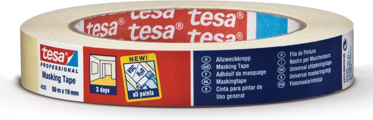 Tesa professionnel 1009783 - 4323 ruban de masquage 50 m x 38 mm | 8 pièces