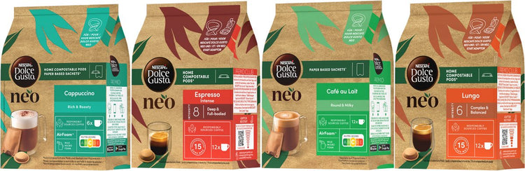 Nescafé dolce gusto neo dosettes et sachets de café latte mix (café au lait, cappuccino, longo et expresso intenso) - 4x12 sachets à dosettes pour 42 tasses de café