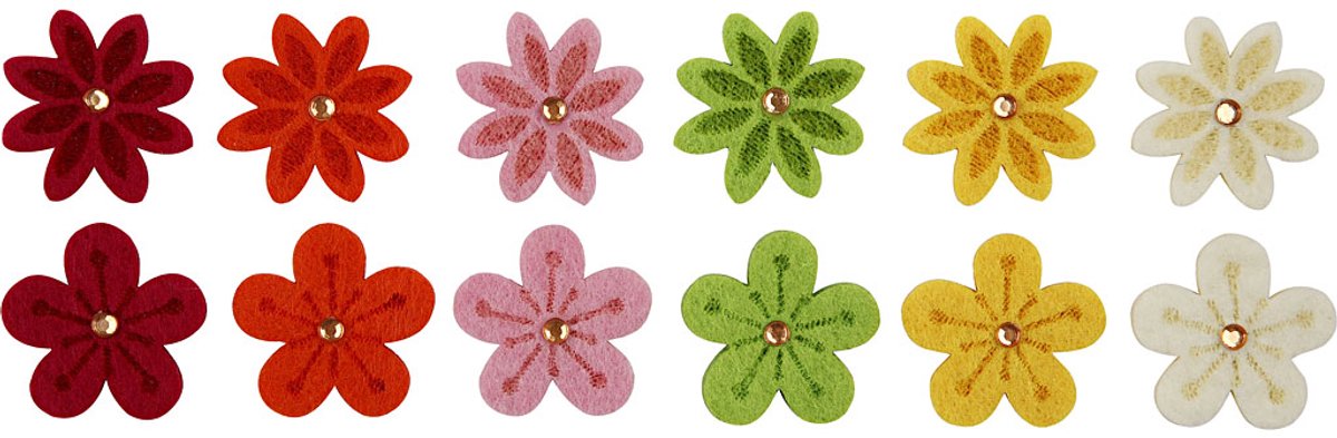 Creativ company fleurs en feutre avec strass, d 30 mm, épaisseur 2,5 mm, 12 pièces 1 boîte