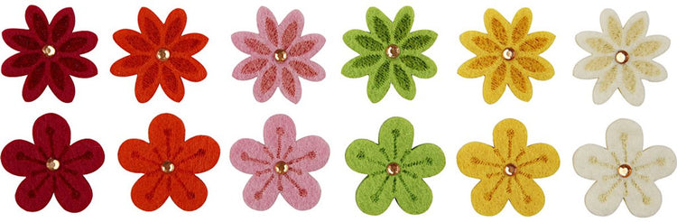 Creativ company fleurs en feutre avec strass, d 30 mm, épaisseur 2,5 mm, 12 pièces 1 boîte